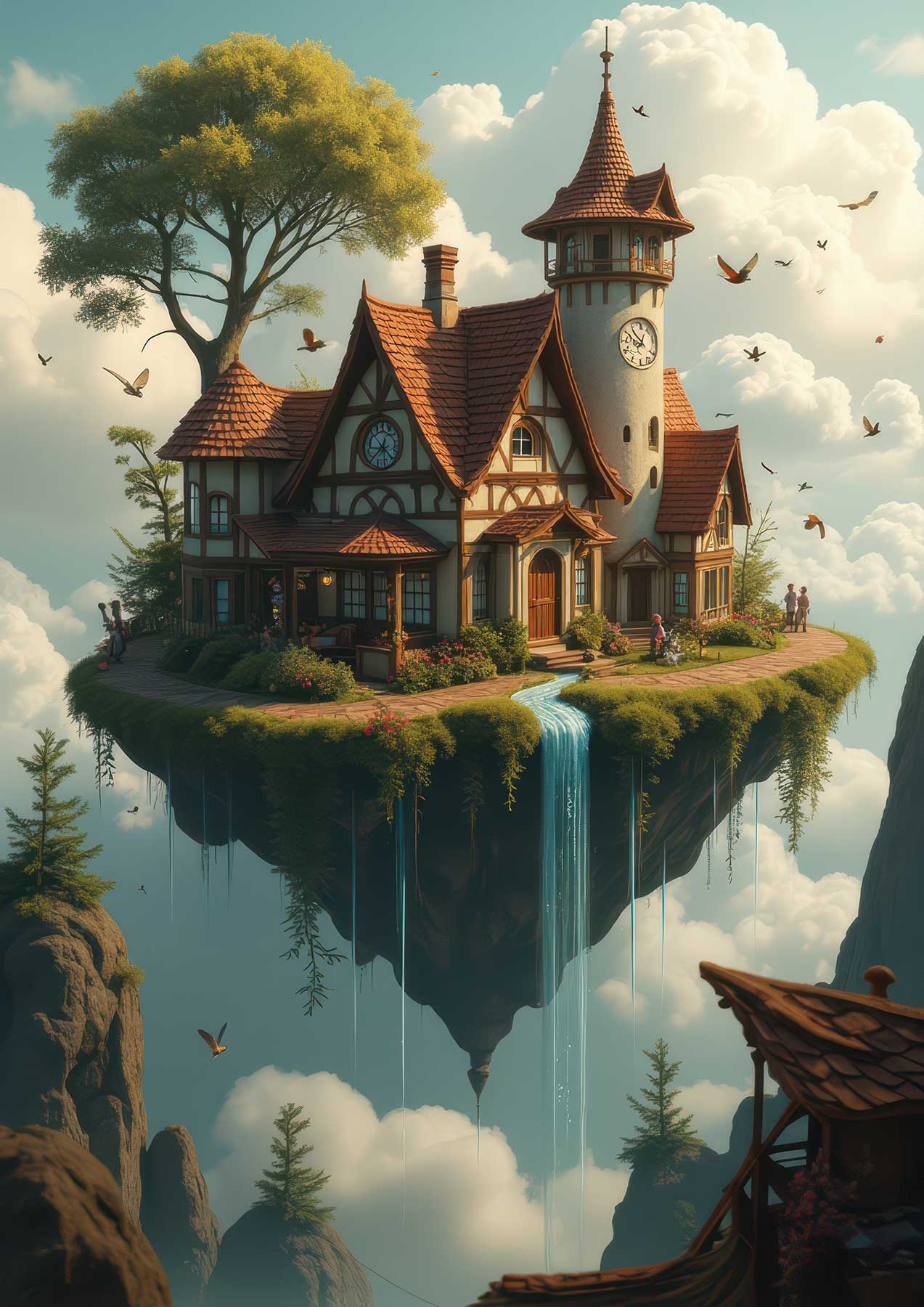 A whimsical framed series blending butterflies and mushrooms into ornate forest fantasy vignettes.